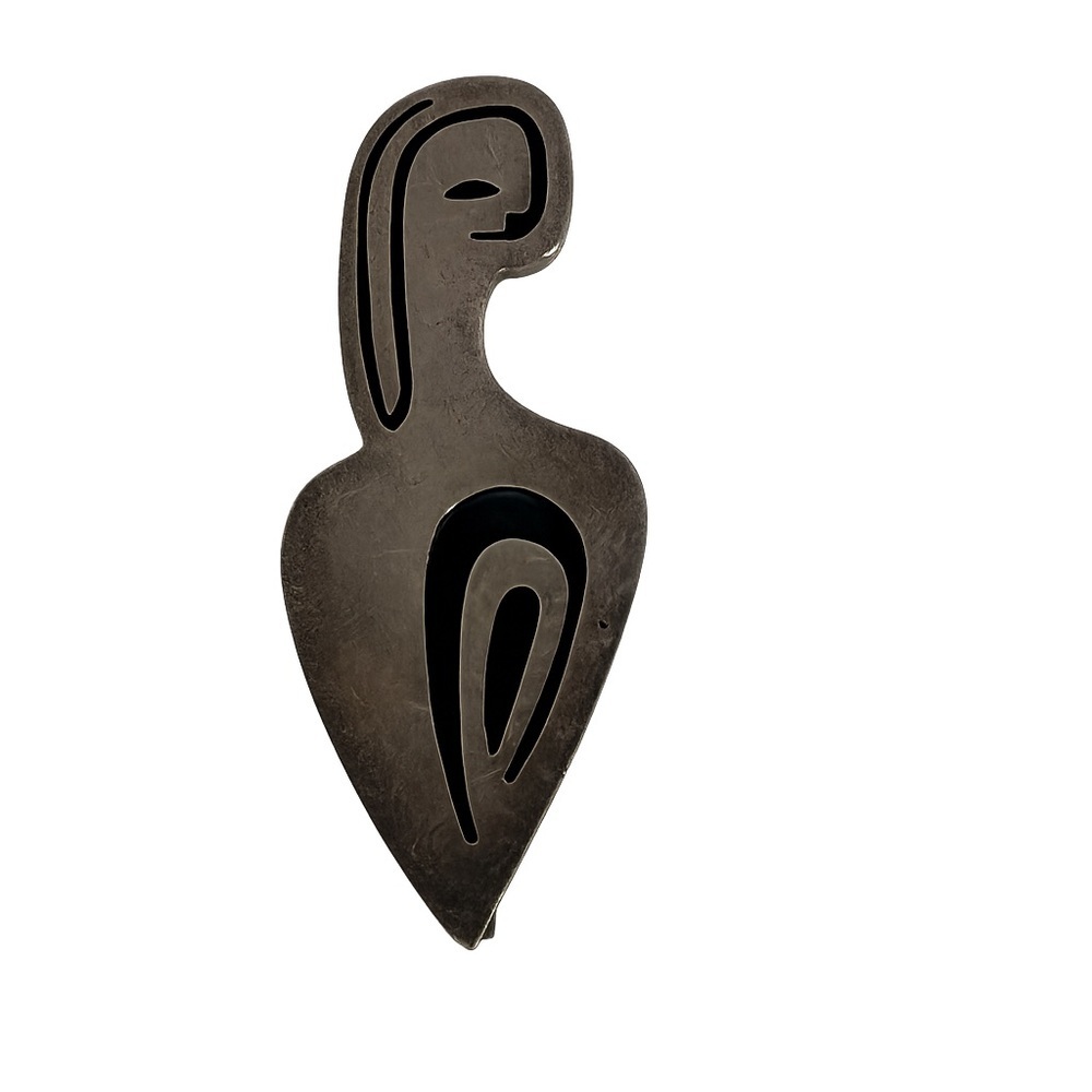 Vintage Modernist Pin Signed ROSSANA Mexican 925 Sterling Inlaid Stone Brooch